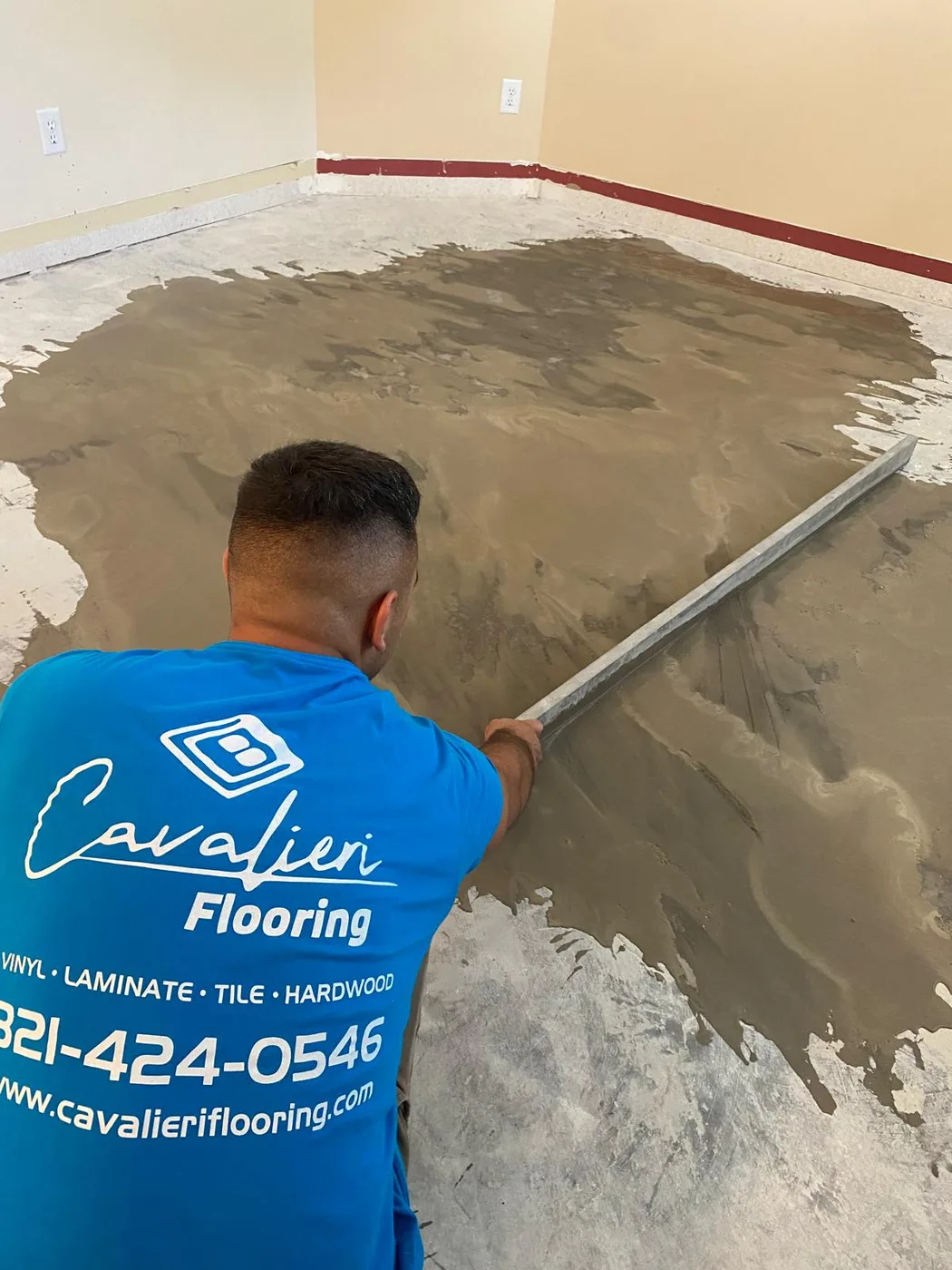 Concrete floor leveling before flooring installation
